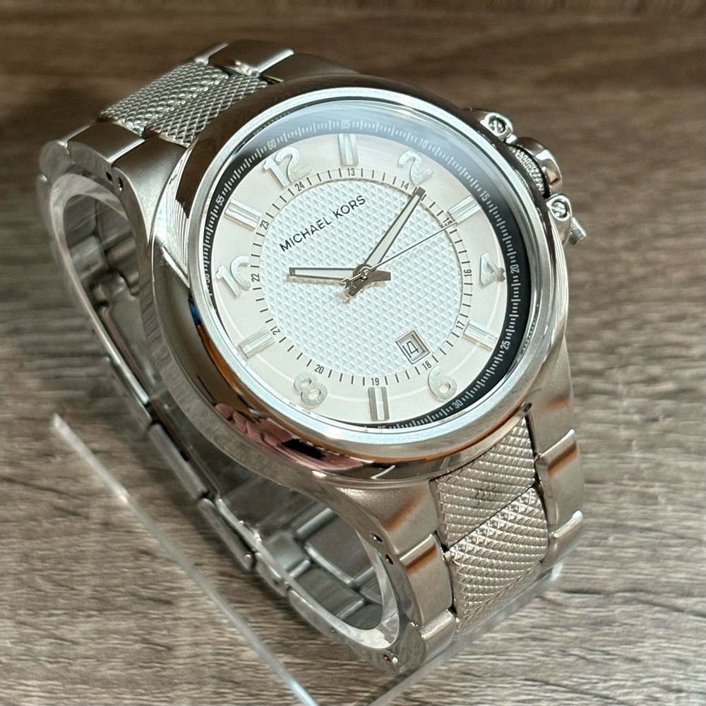 White Michael Kors Stainless Steel Men’s Watch With New Battery